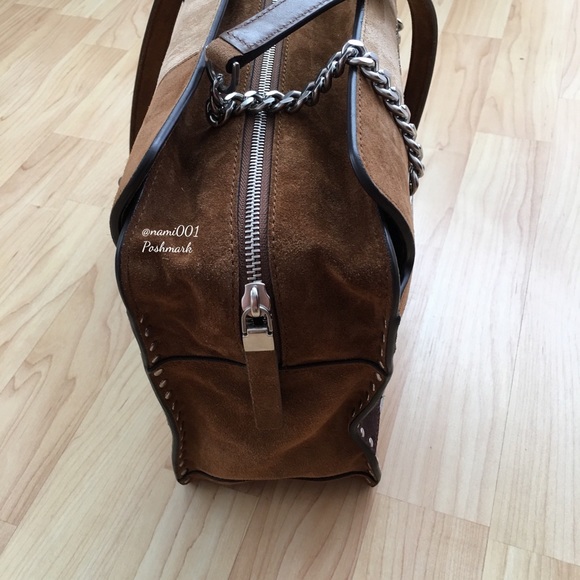 Michael Kors Astor Patchwork Suede Satchel Handbag Purse - Picture 4 of 8